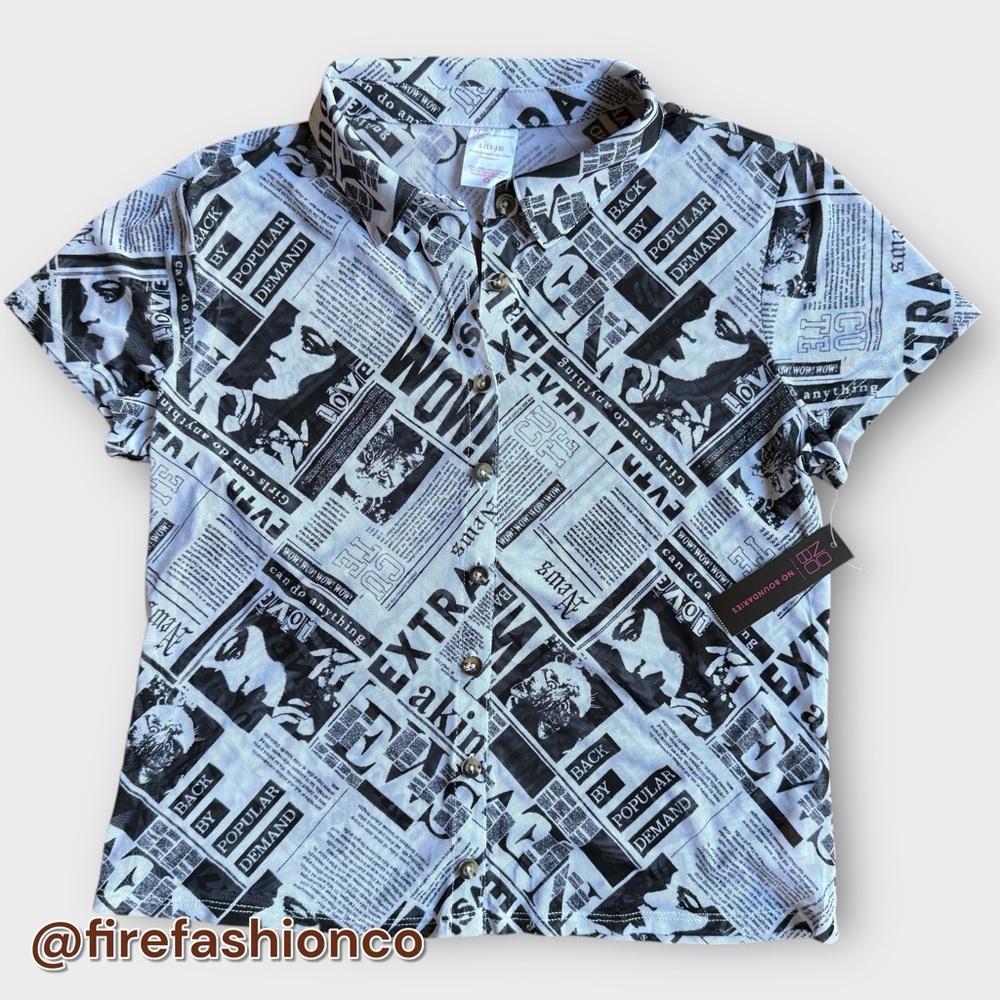 💖Newspaper Print Button-Up Shirt